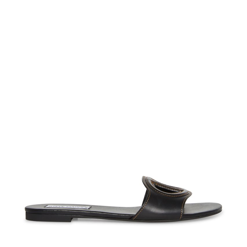 Black Steve Madden Kylah Leather Women's Slides | PH 7569BO16